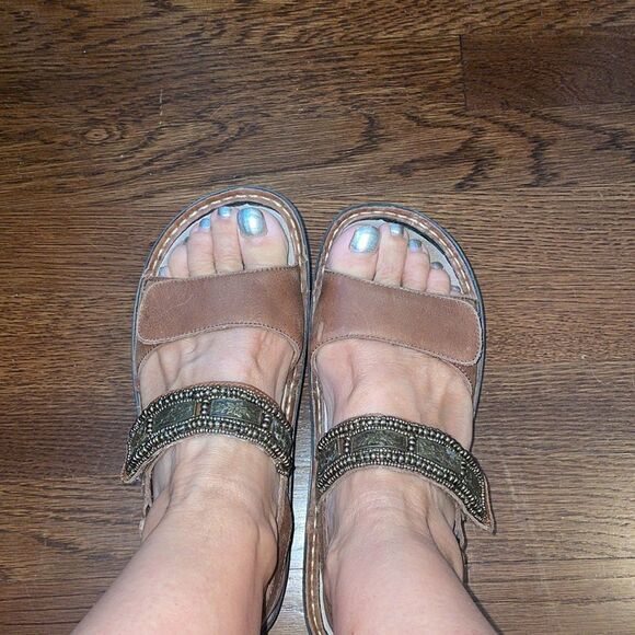 Alegria
by PG Lite brown leather Velcro strap sandals with bronze details on top - Picture 6 of 9